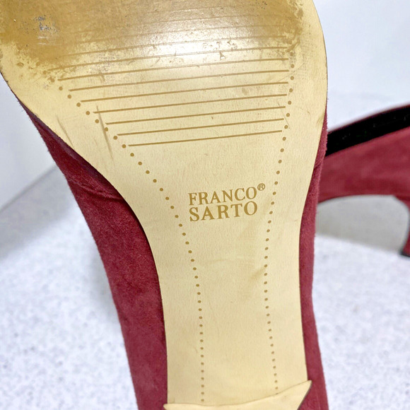 Franco Sarto Impala burgundy suede leather pumps high heels bow details US 8.5M - Picture 9 of 11